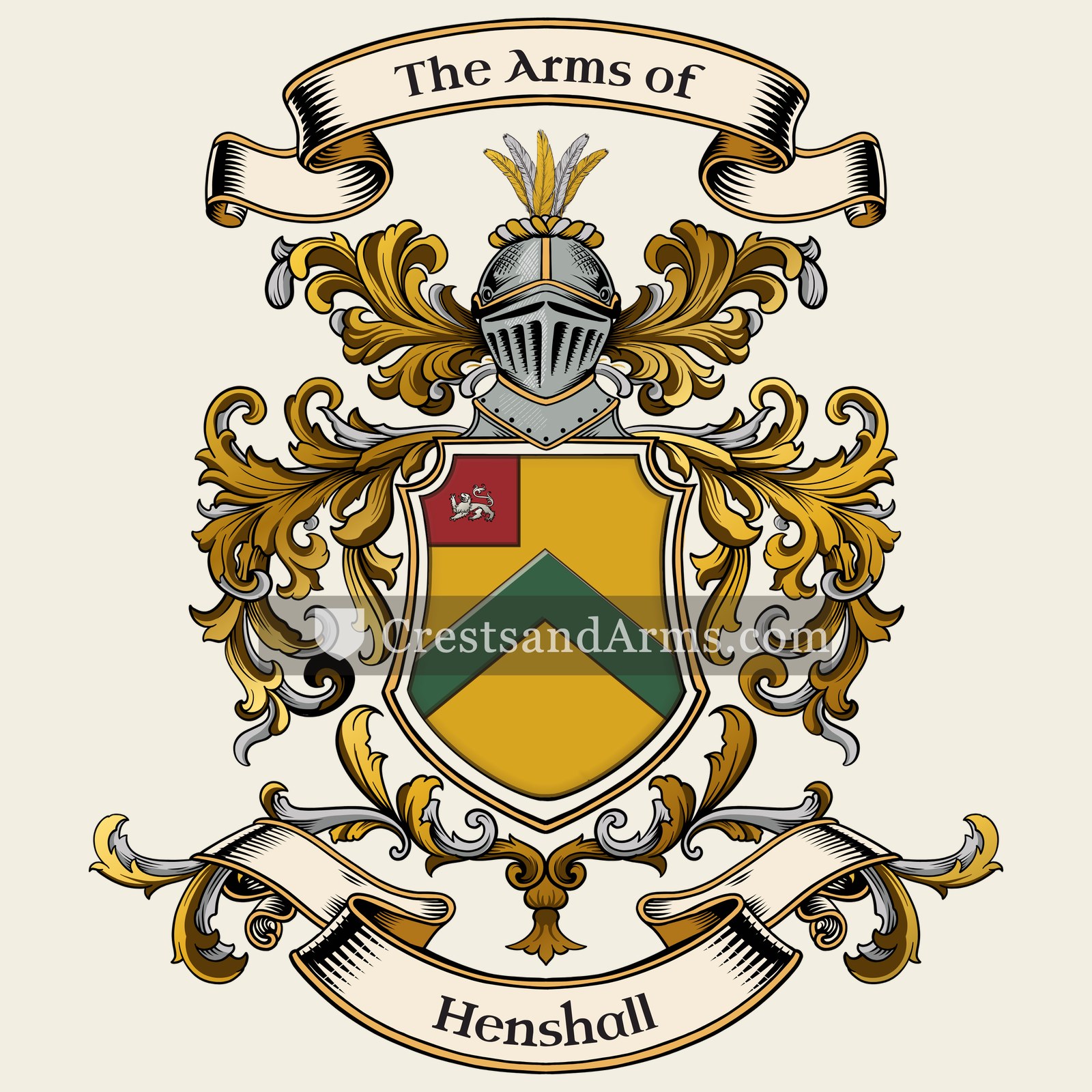The Henshall coat of arms, drawn from the recorded blazon