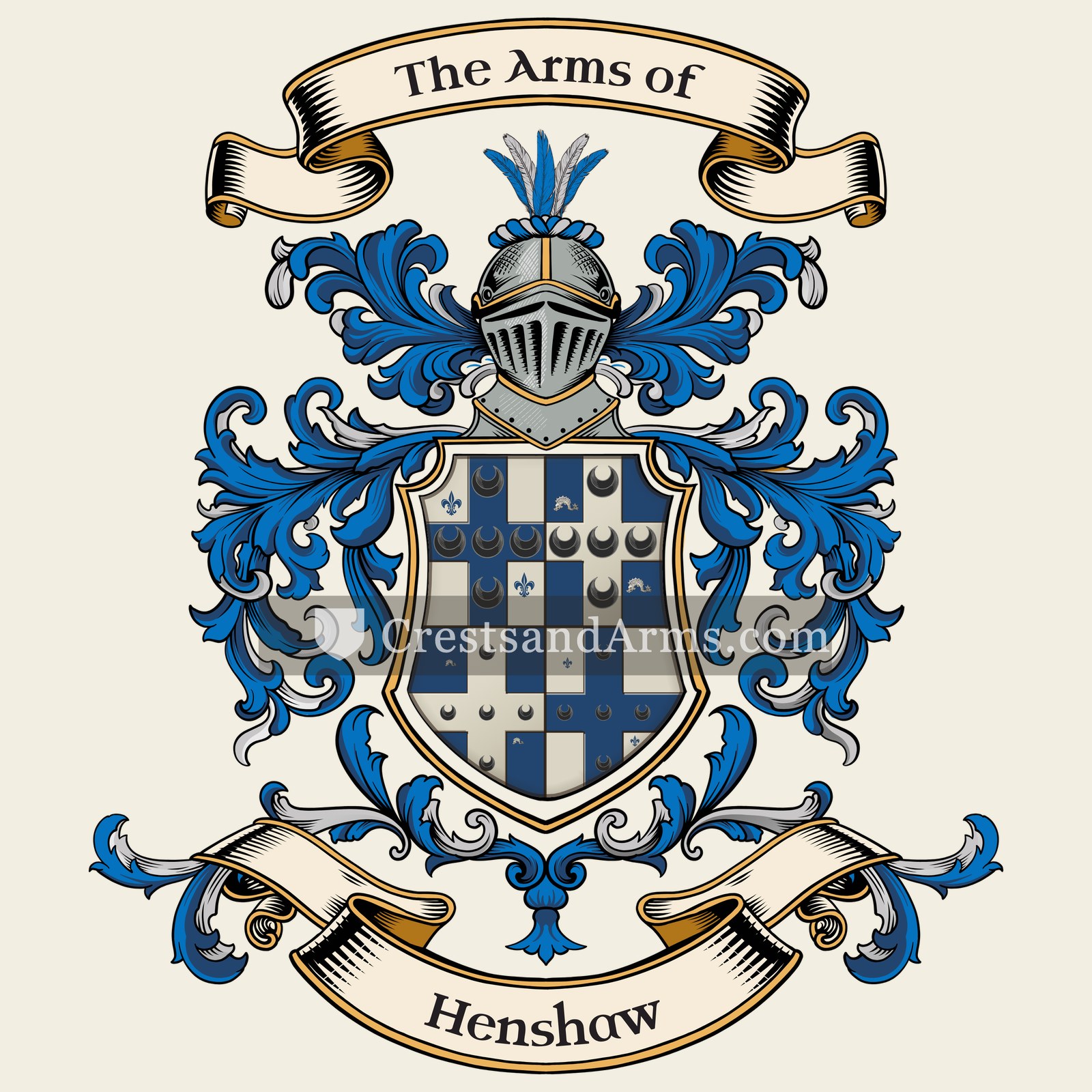 The Henshaw coat of arms, drawn from the recorded blazon