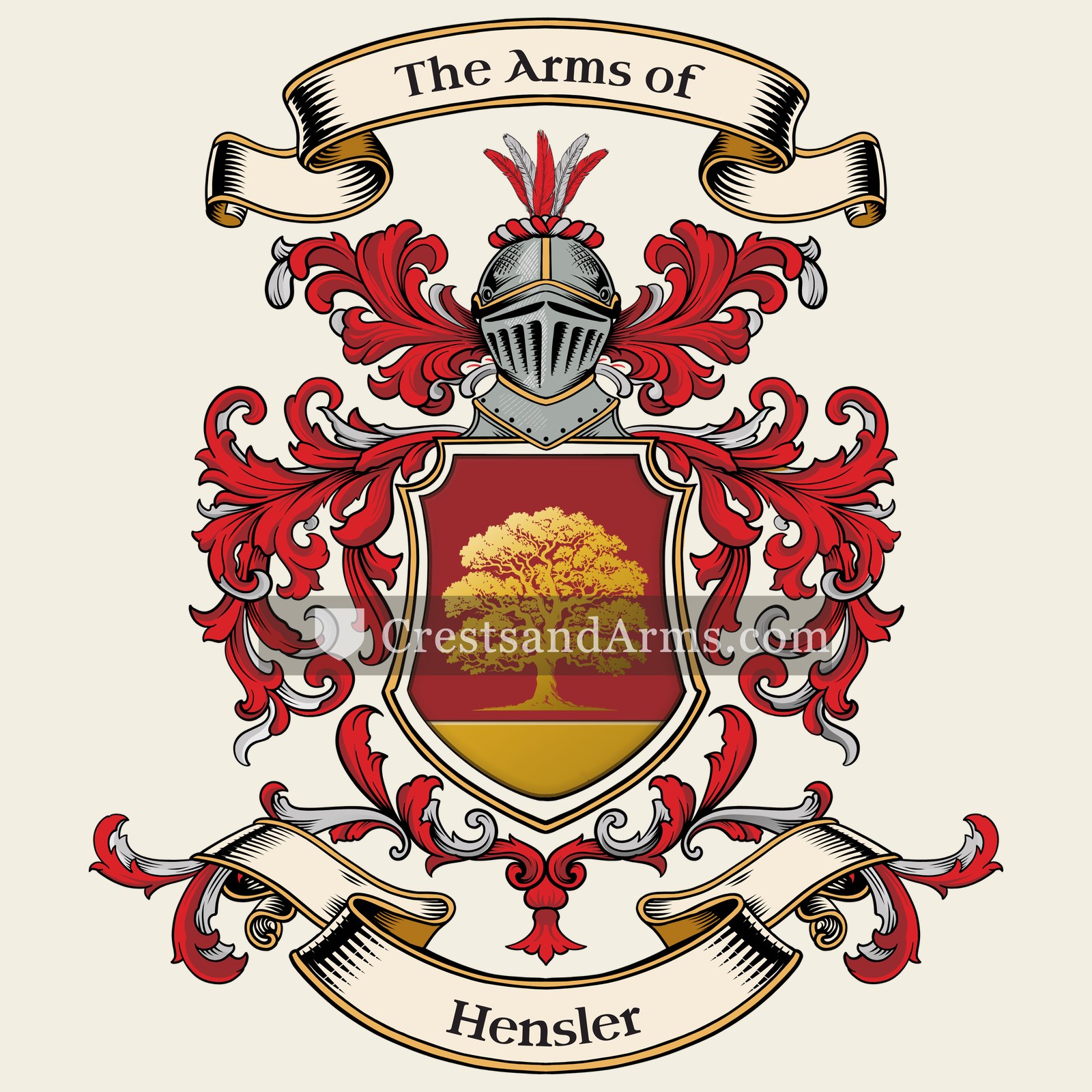 The Hensler coat of arms, drawn from the recorded blazon