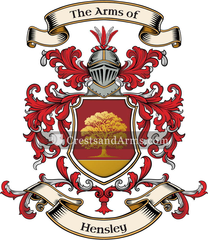 The Hensley coat of arms, drawn from the recorded blazon