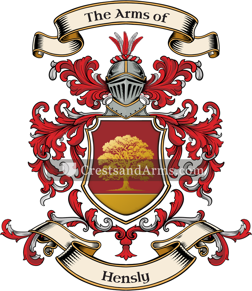 The Hensly coat of arms, drawn from the recorded blazon