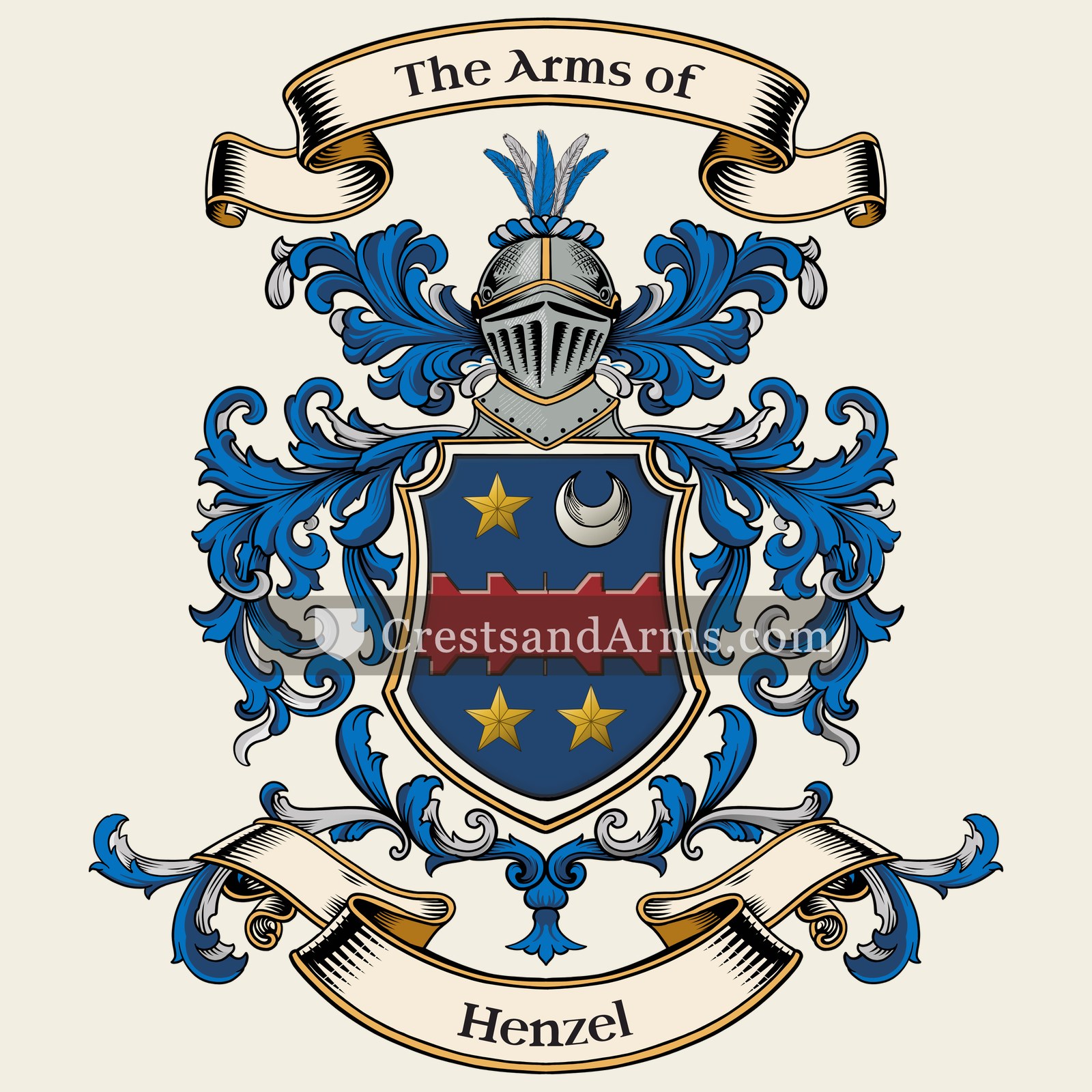 The Henzel coat of arms, drawn from the recorded blazon