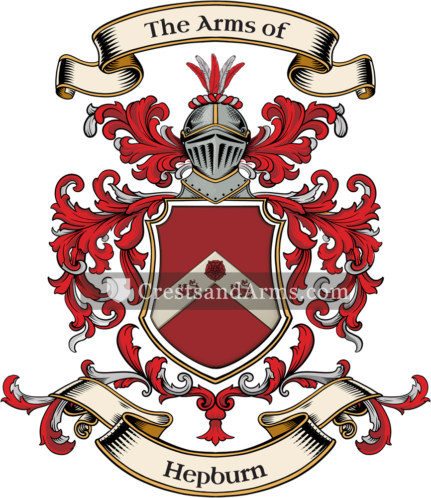 The Hepburn coat of arms, drawn from the recorded blazon