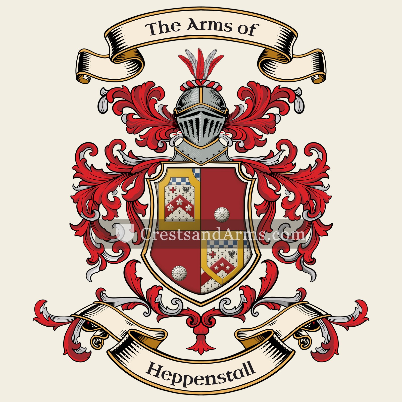 The Heppenstall coat of arms, drawn from the recorded blazon