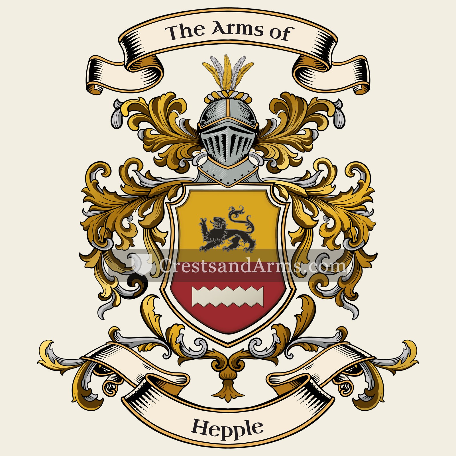 The Hepple coat of arms, drawn from the recorded blazon