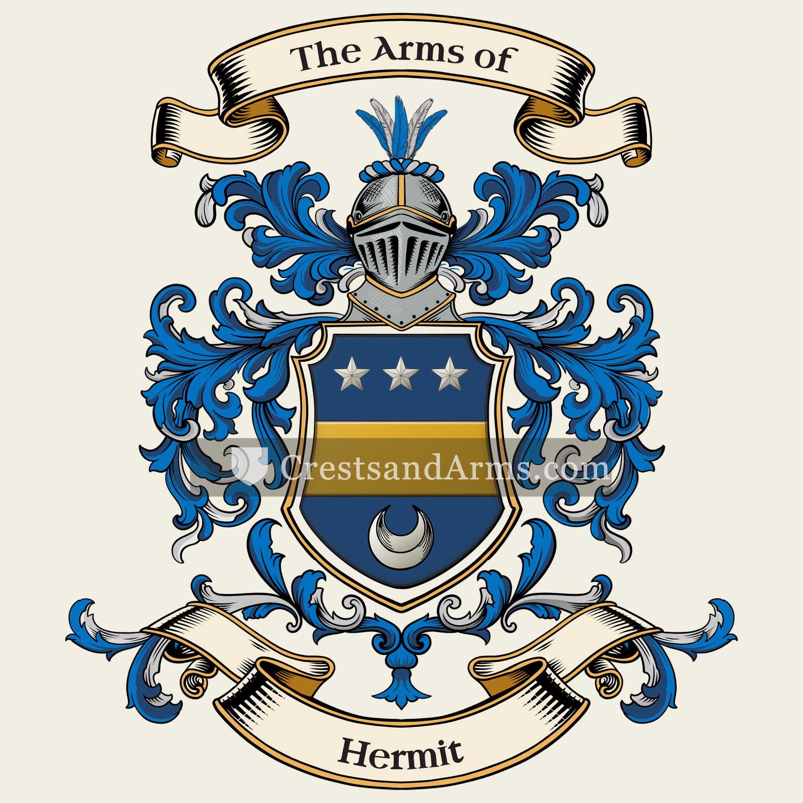 The Hermit coat of arms, drawn from the recorded blazon