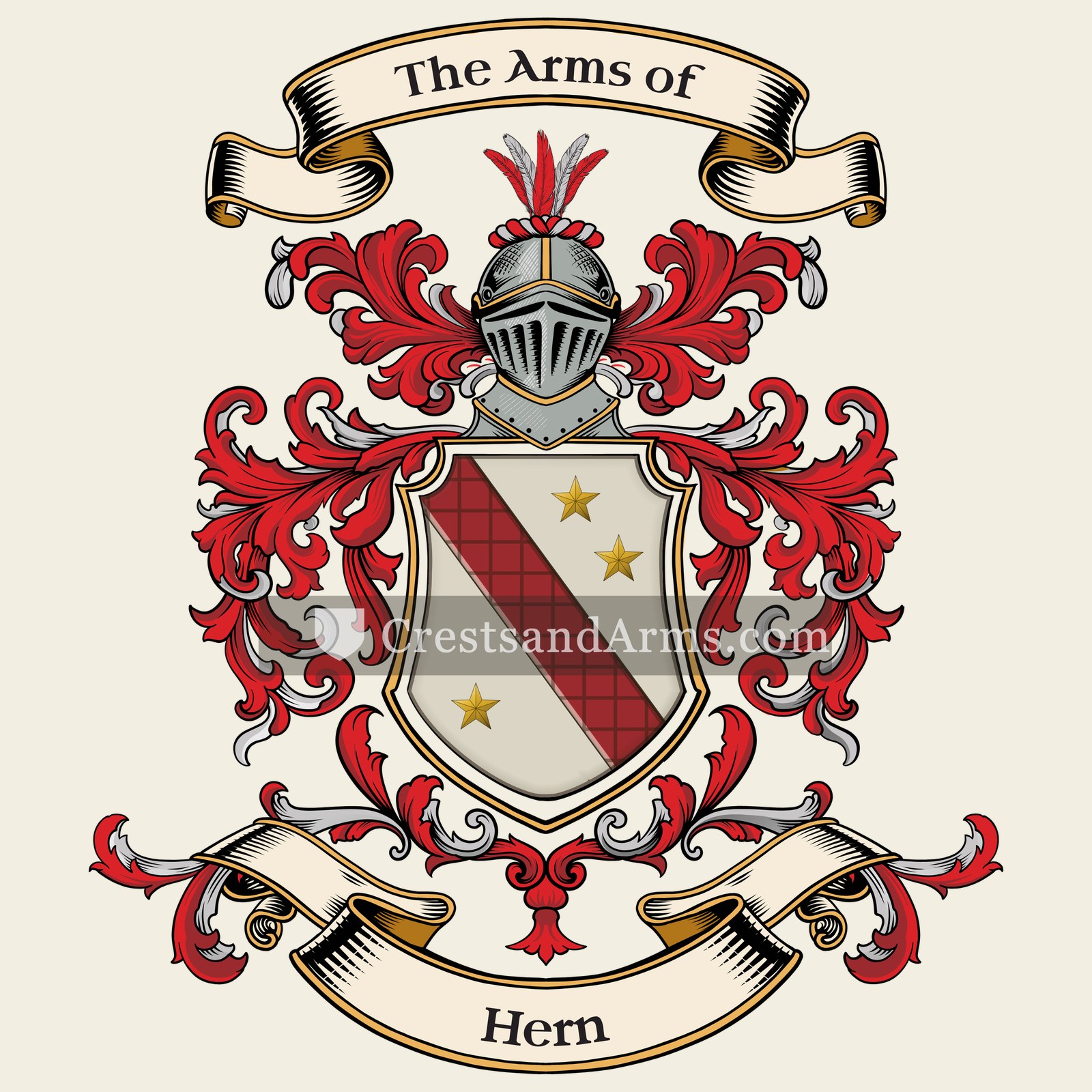 The Hern coat of arms, drawn from the recorded blazon