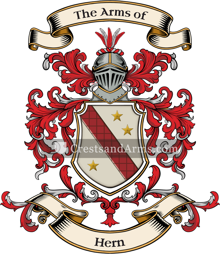 The Hern coat of arms, drawn from the recorded blazon