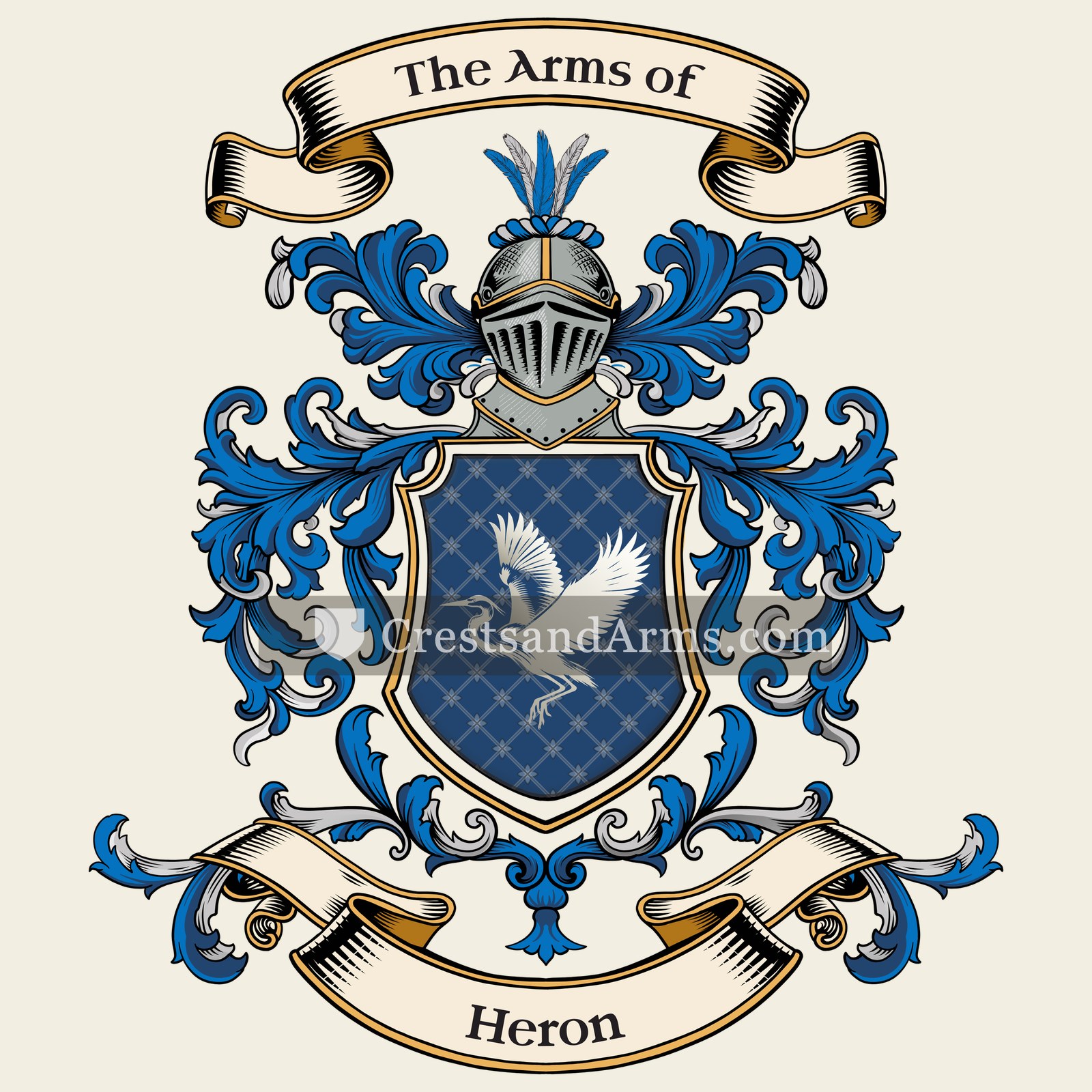 The Heron coat of arms, drawn from the recorded blazon