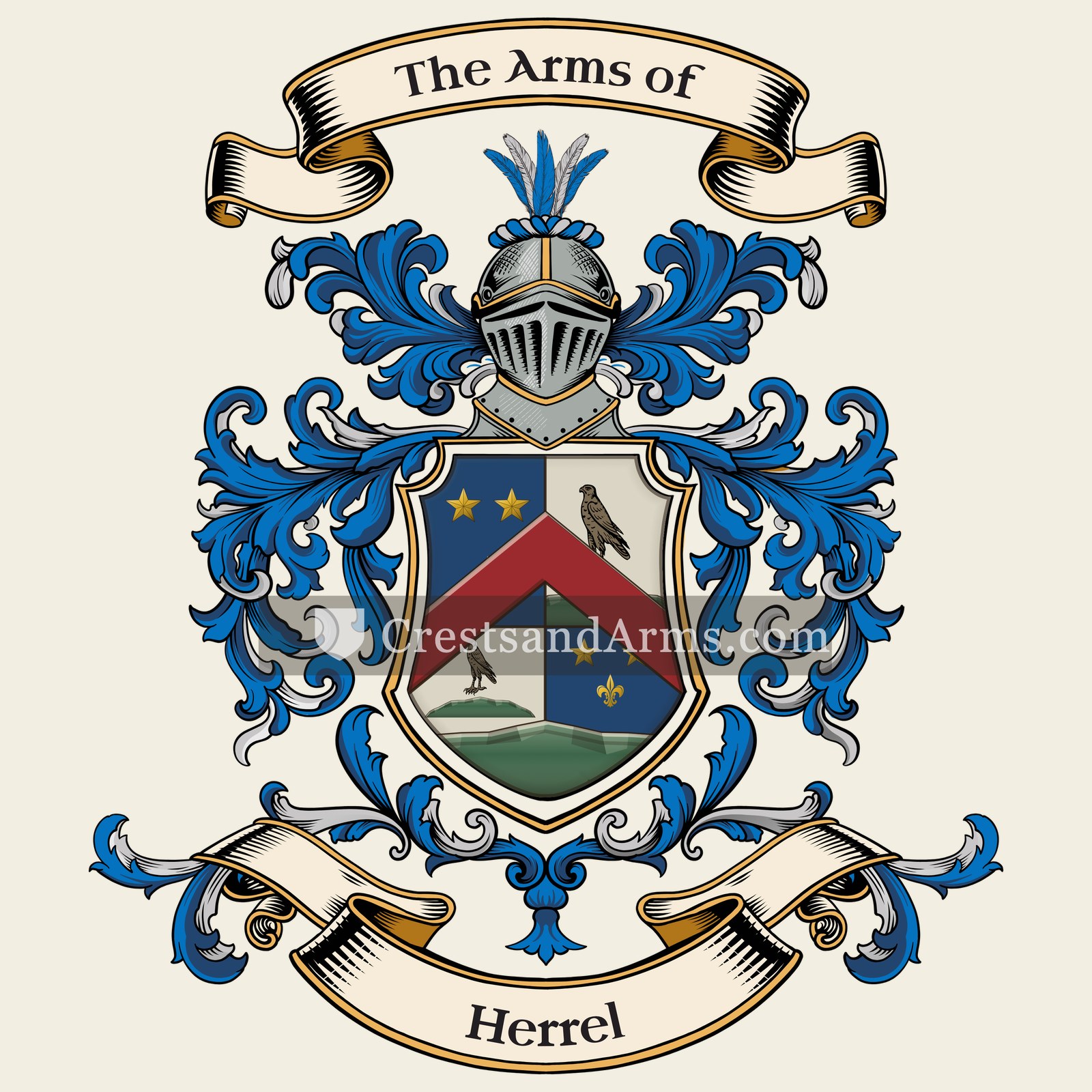 The Herrel coat of arms, drawn from the recorded blazon