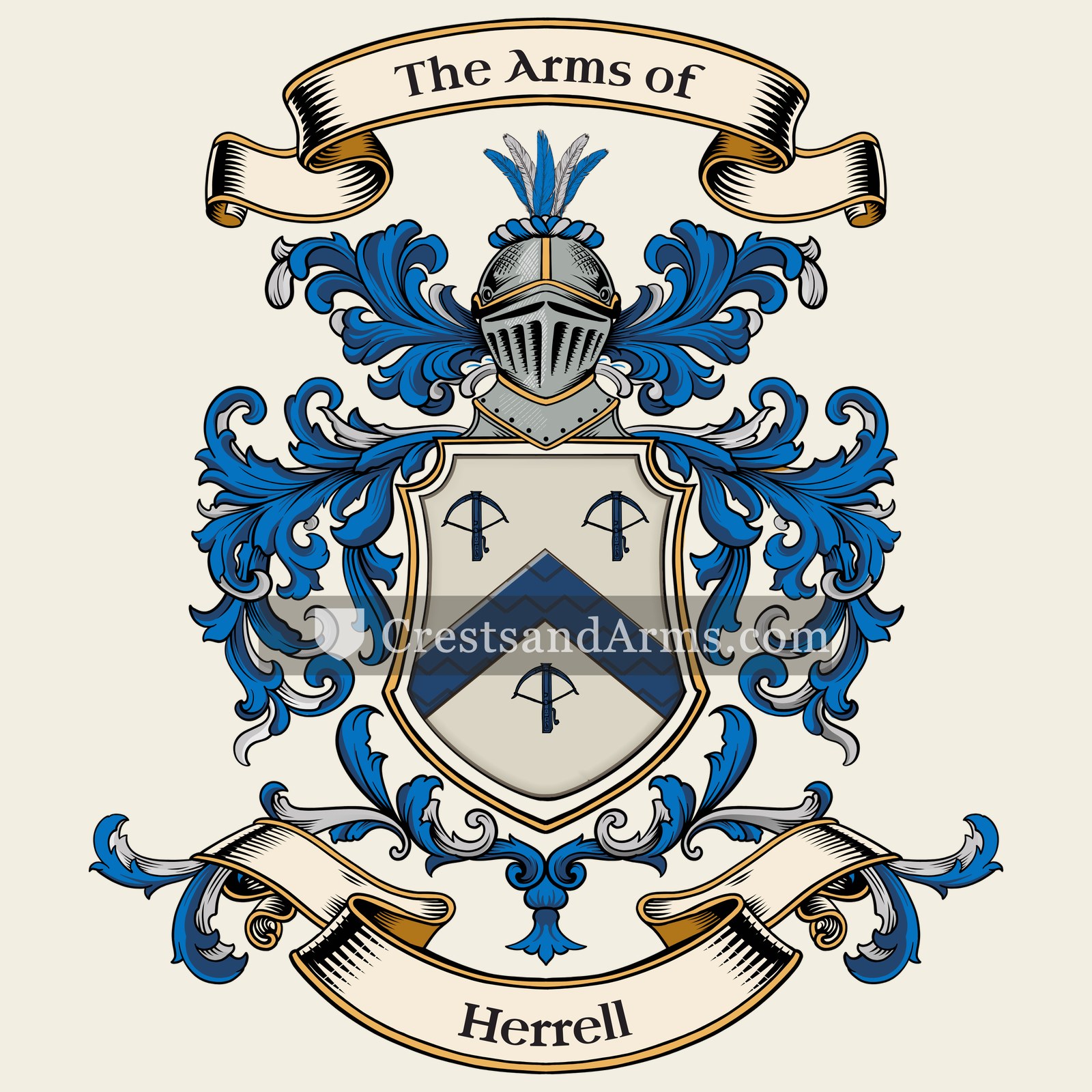 The Herrell coat of arms, drawn from the recorded blazon