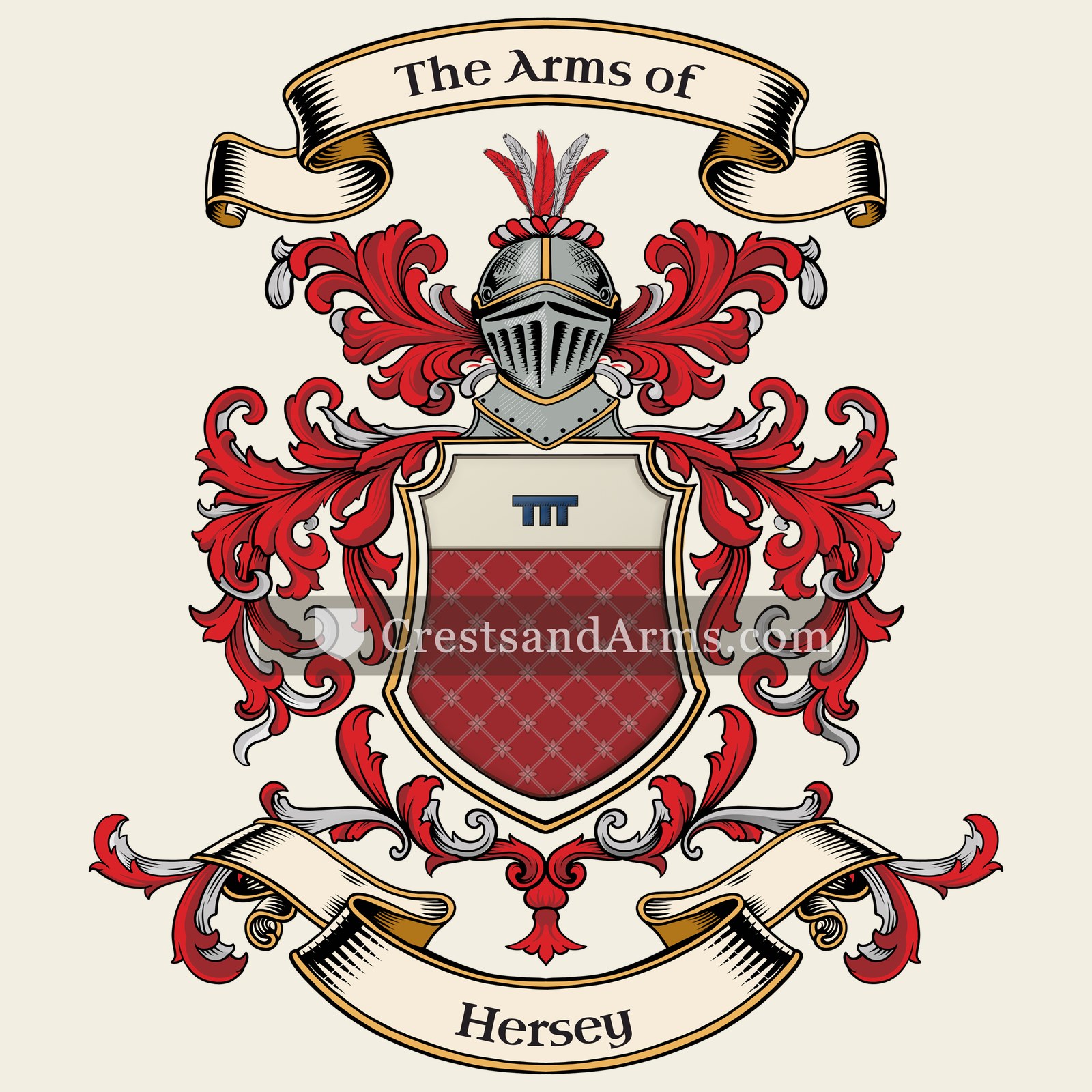 The Hersey coat of arms, drawn from the recorded blazon