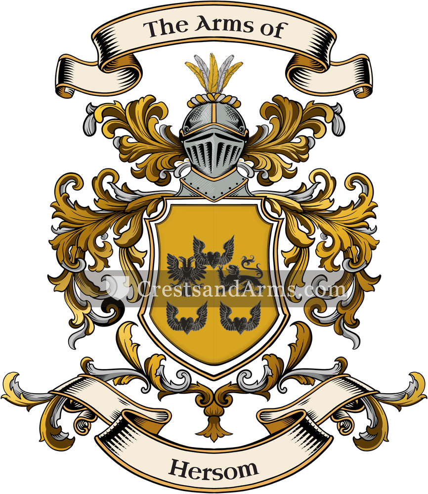 The Hersom coat of arms, drawn from the recorded blazon