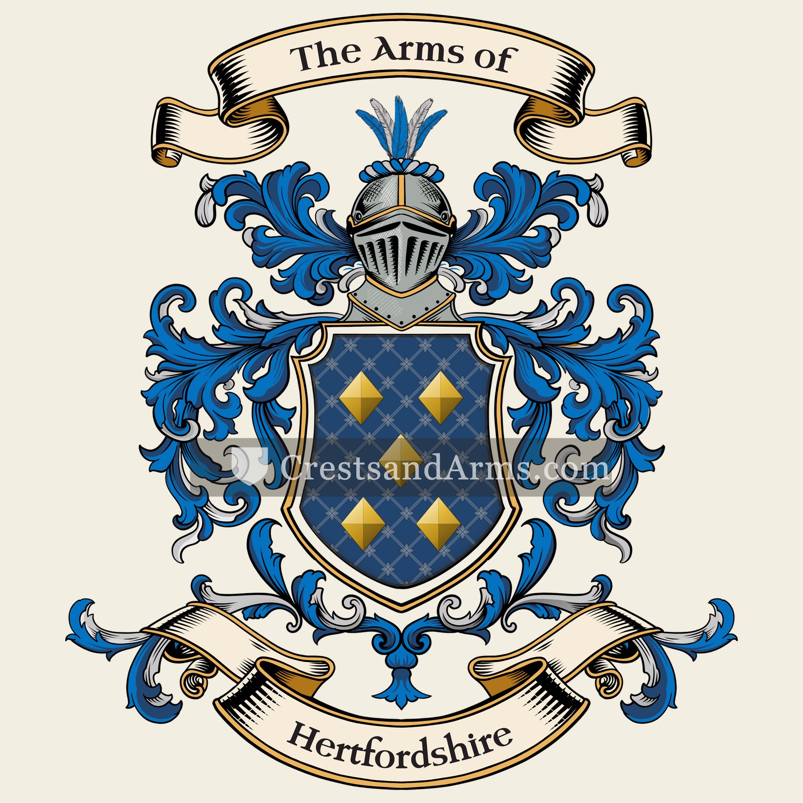 The Hertfordshire coat of arms, drawn from the recorded blazon