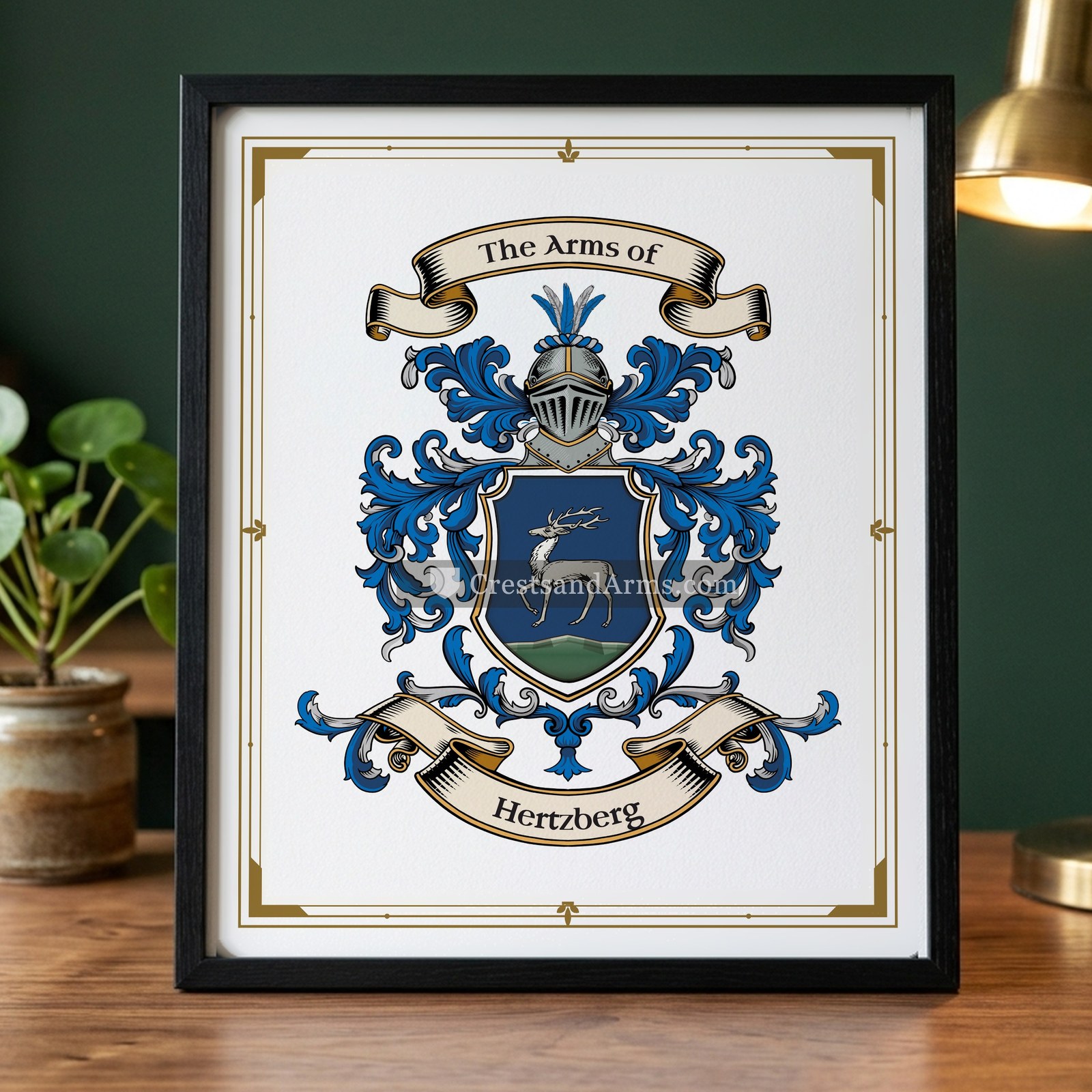 The Hertzberg arms on the framed, black wood