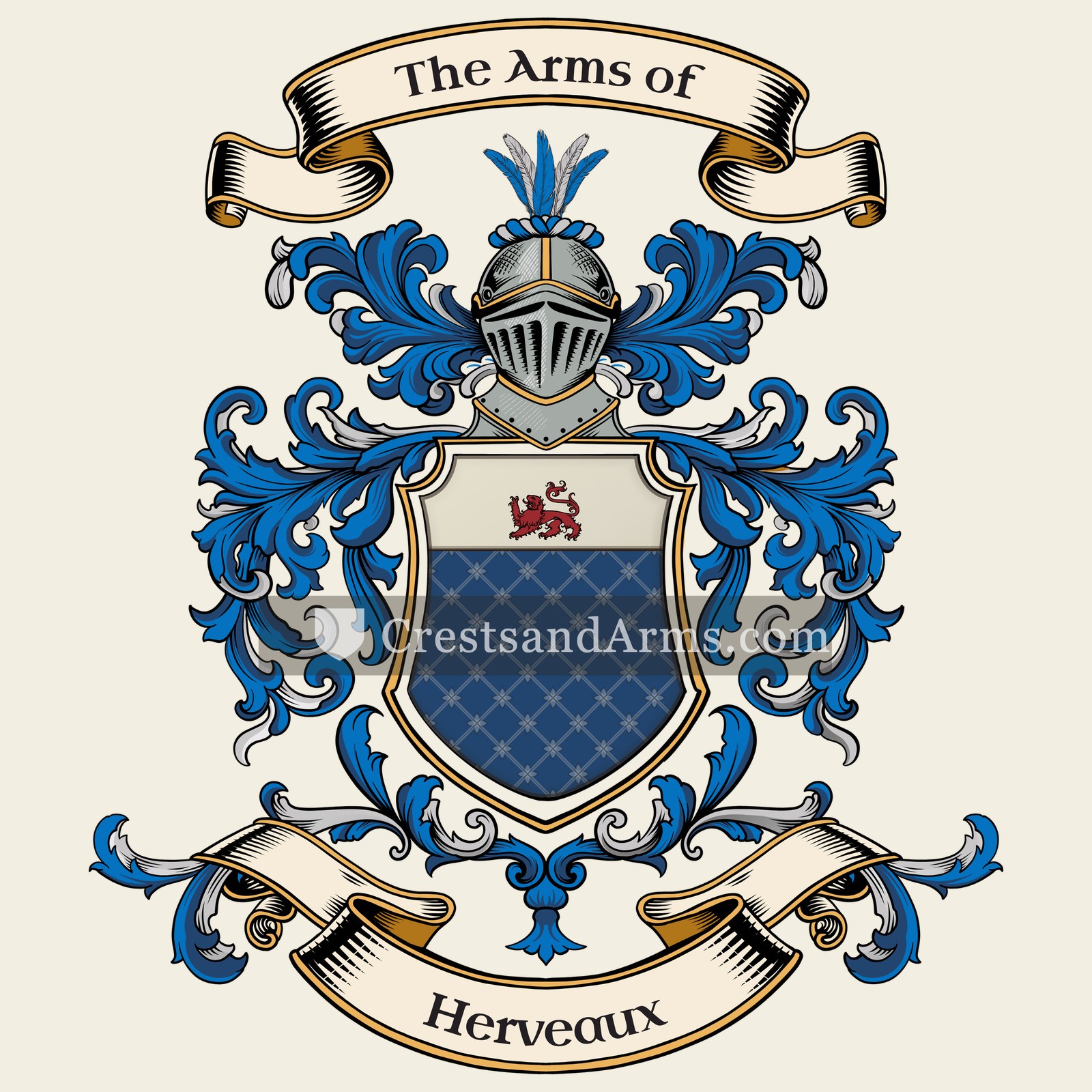 The Herveaux coat of arms, drawn from the recorded blazon