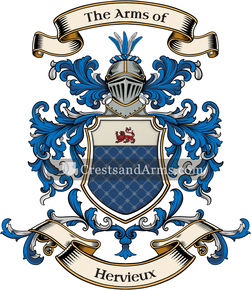 The Hervieux coat of arms, drawn from the recorded blazon