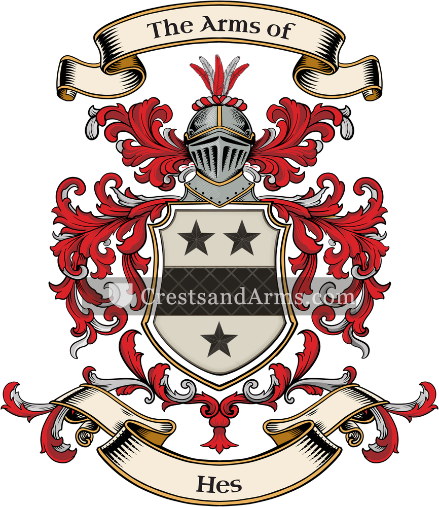 The Hes coat of arms, drawn from the recorded blazon
