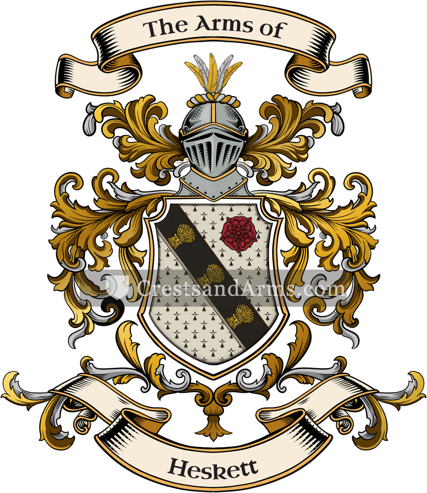 The Heskett coat of arms, drawn from the recorded blazon