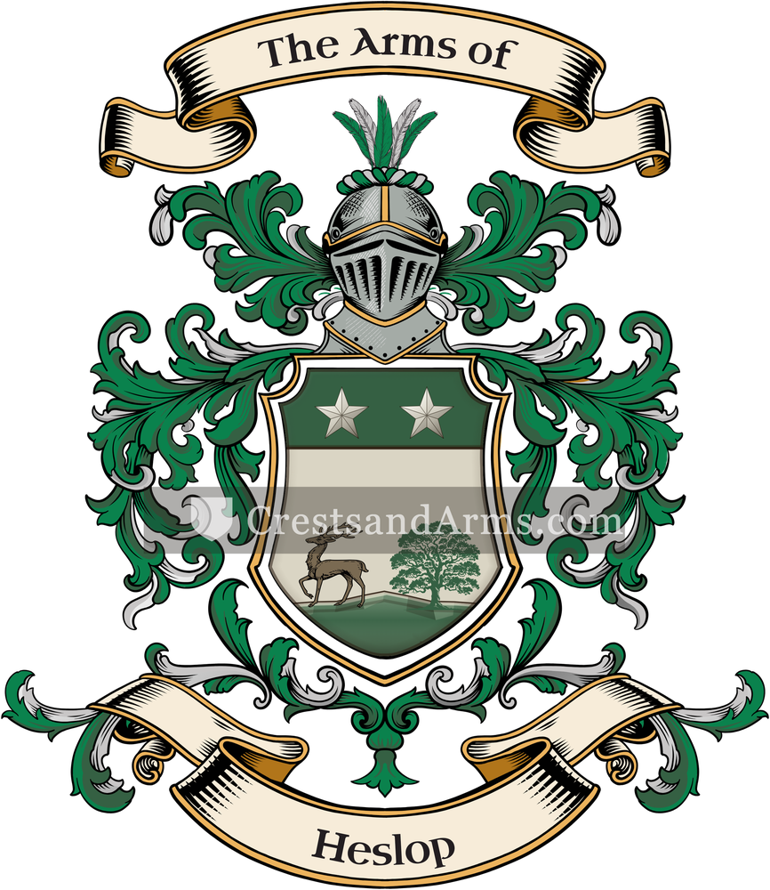 The Heslop coat of arms, drawn from the recorded blazon