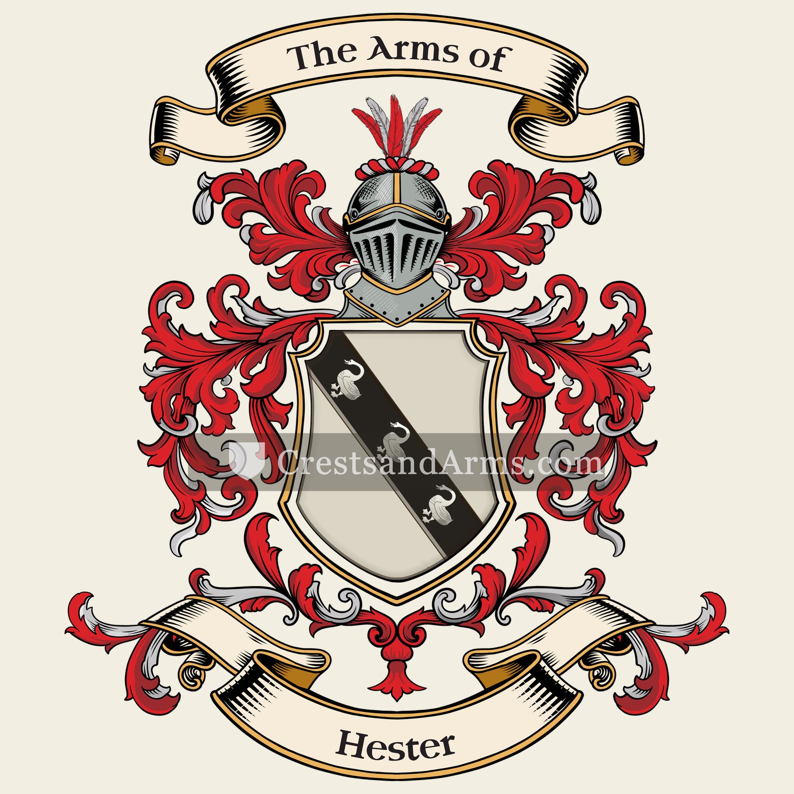 The Hester coat of arms, drawn from the recorded blazon