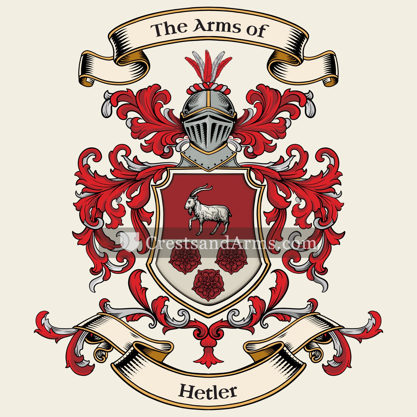 The Hetler coat of arms, drawn from the recorded blazon