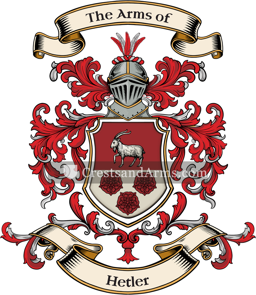 The Hetler coat of arms, drawn from the recorded blazon