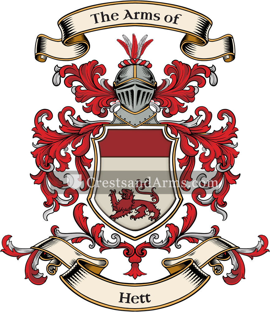 The Hett coat of arms, drawn from the recorded blazon