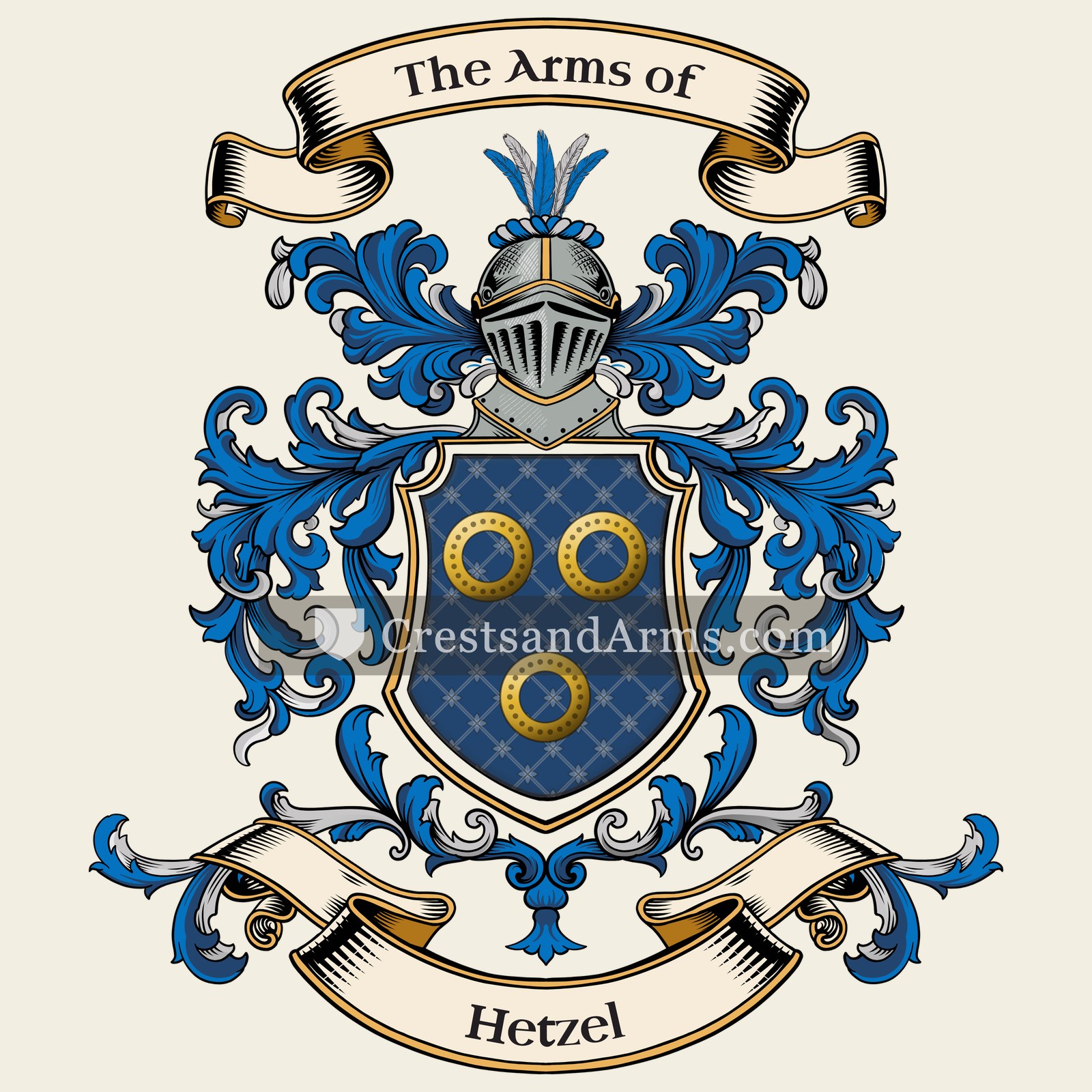 The Hetzel coat of arms, drawn from the recorded blazon