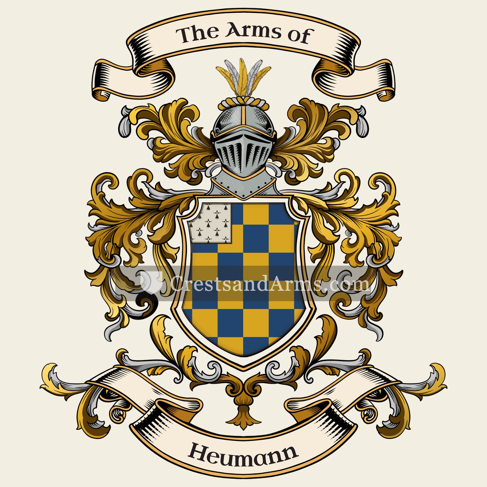 The Heumann coat of arms, drawn from the recorded blazon