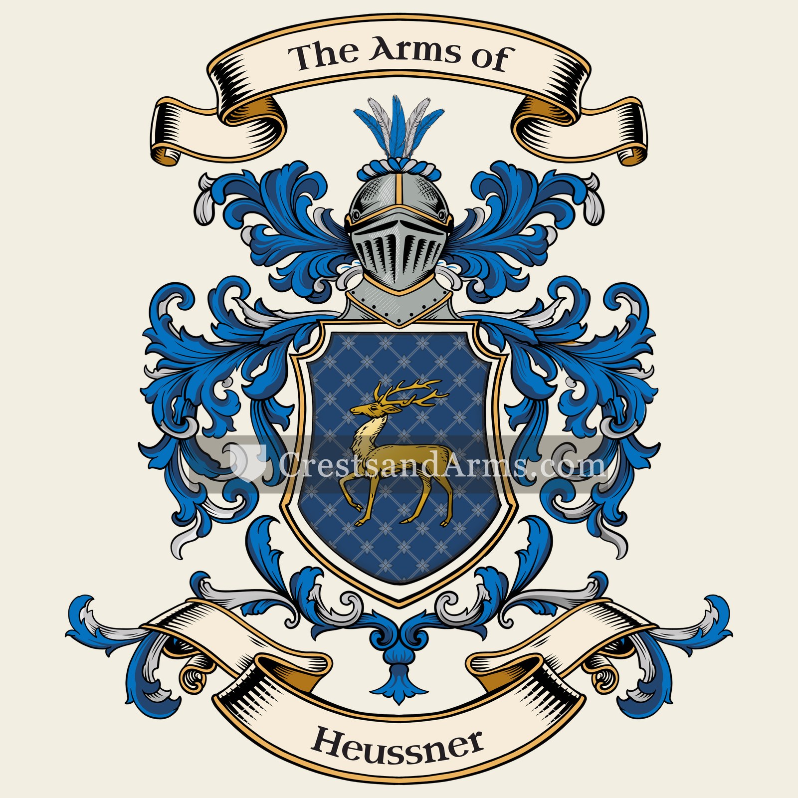 The Heussner coat of arms, drawn from the recorded blazon