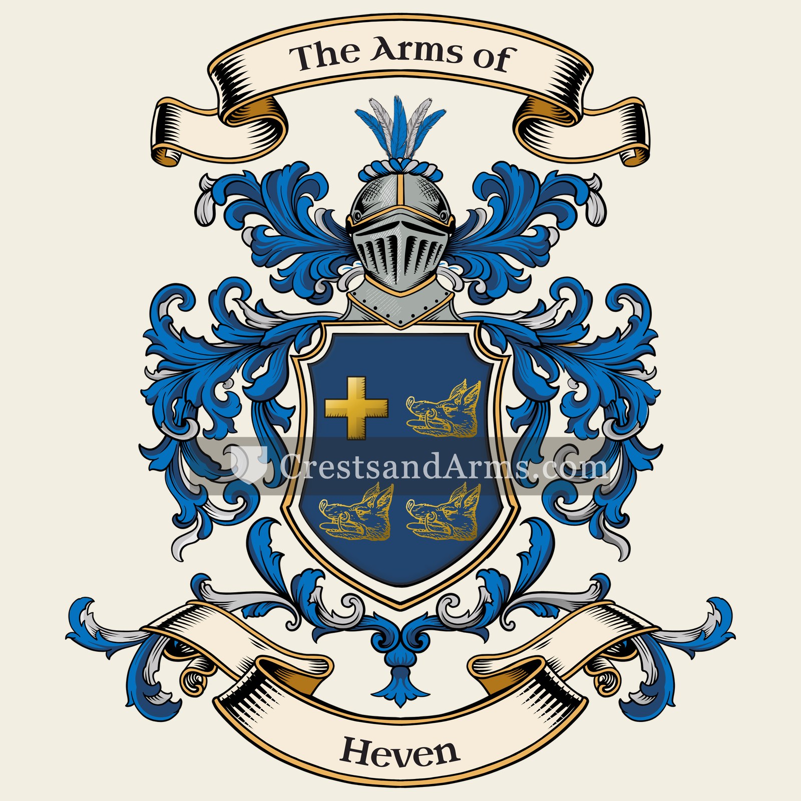 The Heven coat of arms, drawn from the recorded blazon