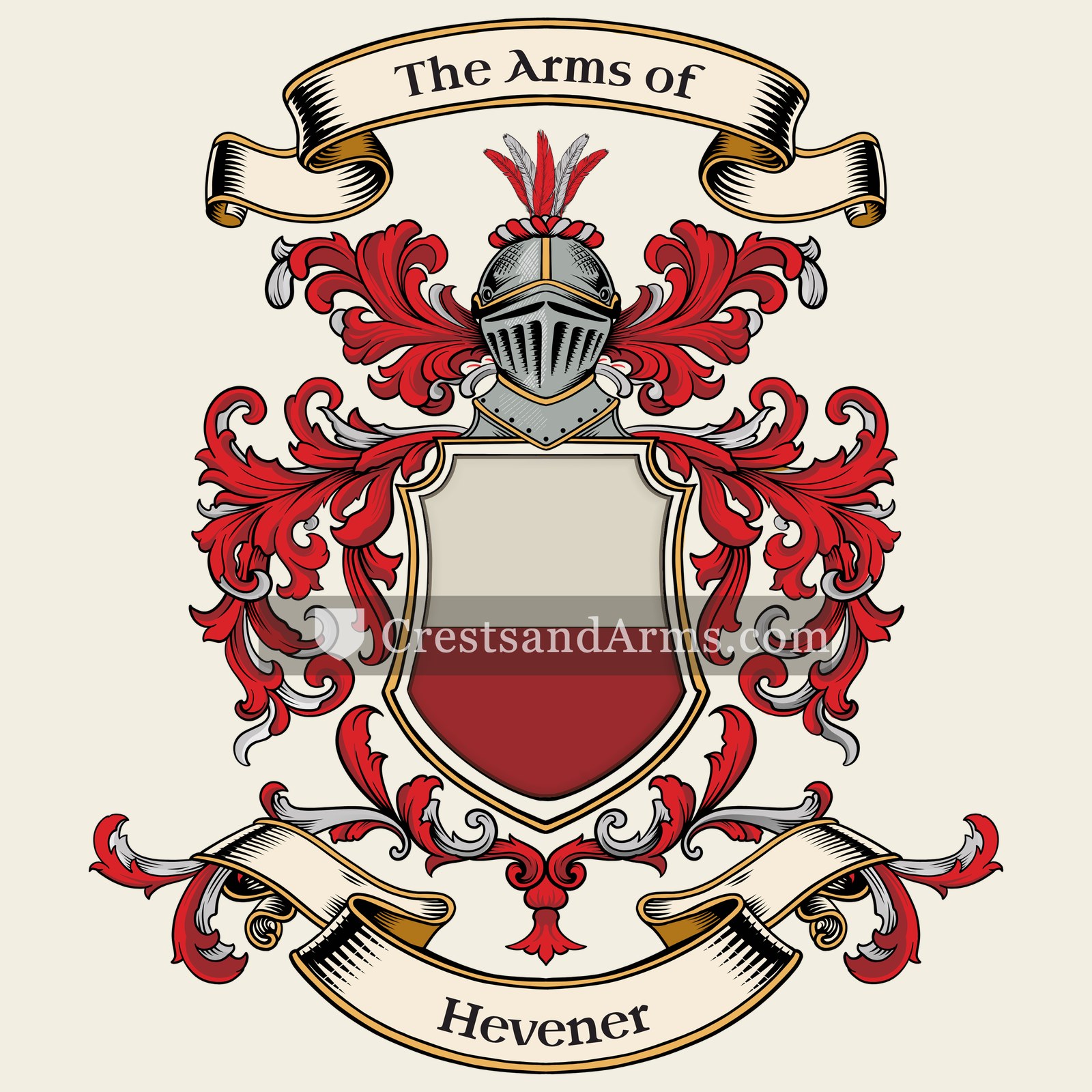 The Hevener coat of arms, drawn from the recorded blazon
