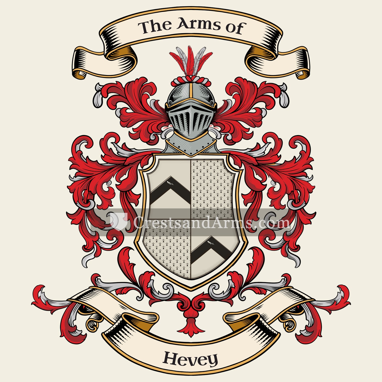 The Hevey coat of arms, drawn from the recorded blazon