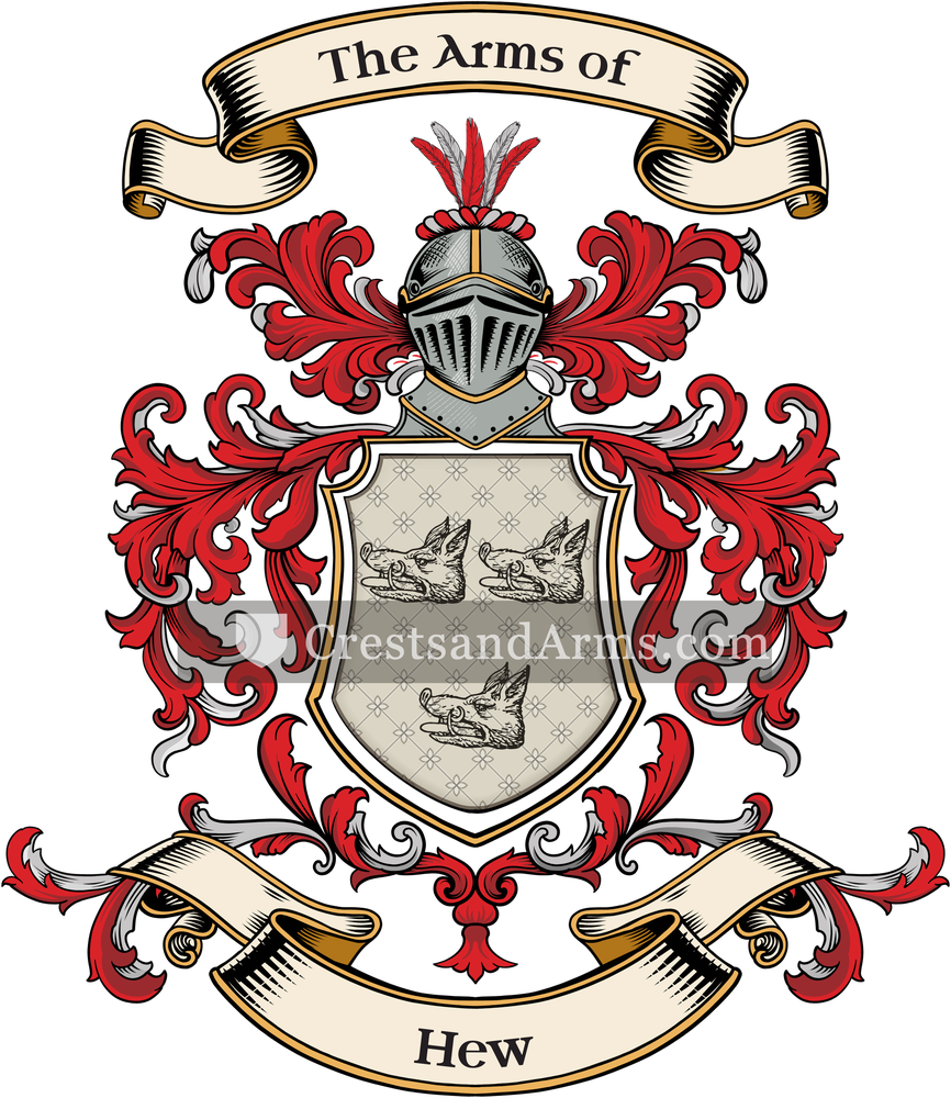The Hew coat of arms, drawn from the recorded blazon