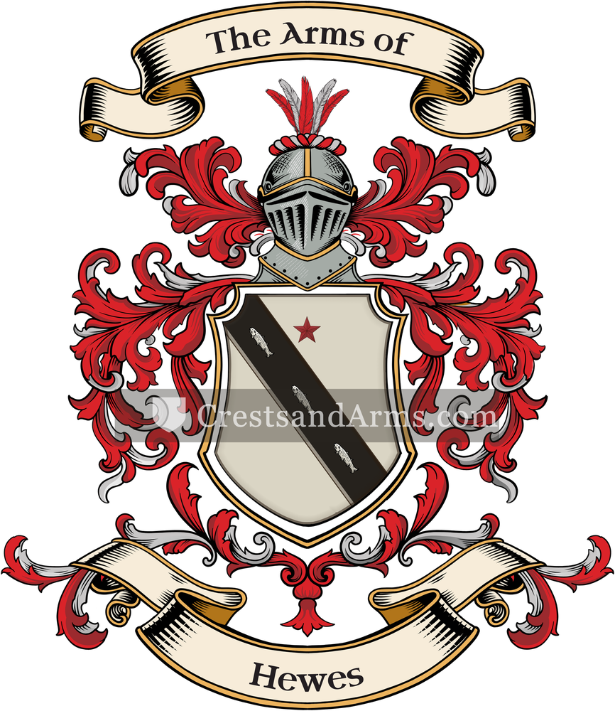 The Hewes coat of arms, drawn from the recorded blazon