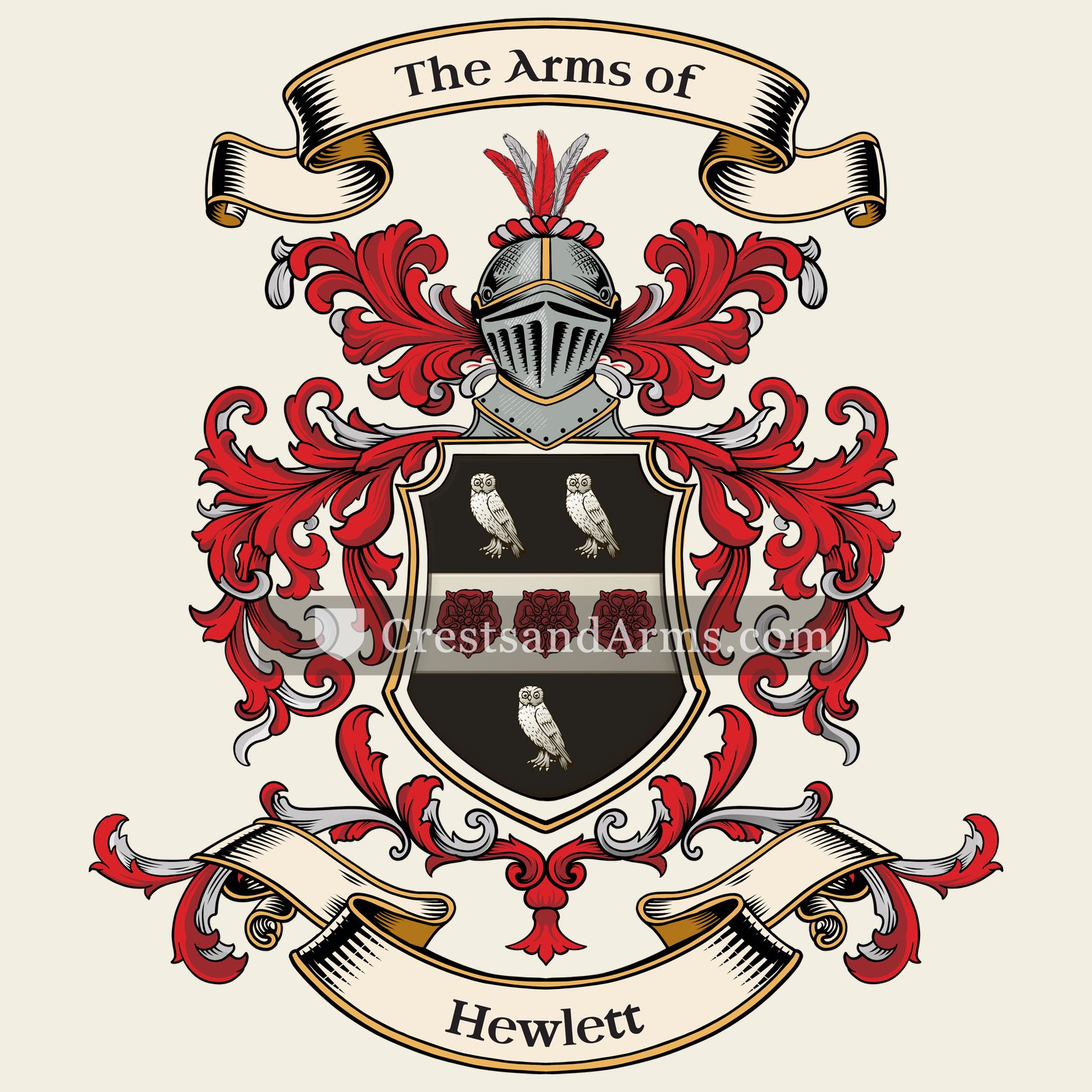 The Hewlett coat of arms, drawn from the recorded blazon