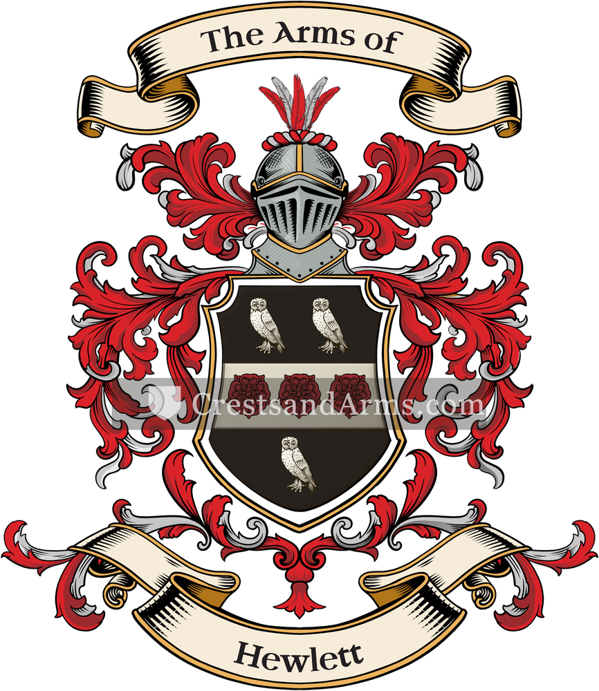 The Hewlett coat of arms, drawn from the recorded blazon
