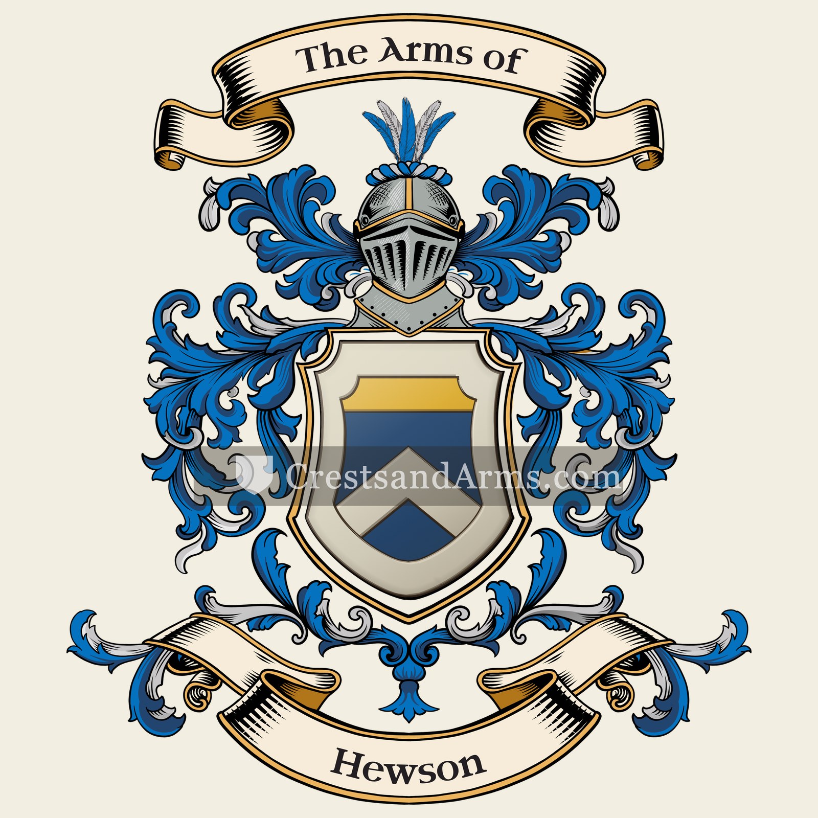 The Hewson coat of arms, drawn from the recorded blazon