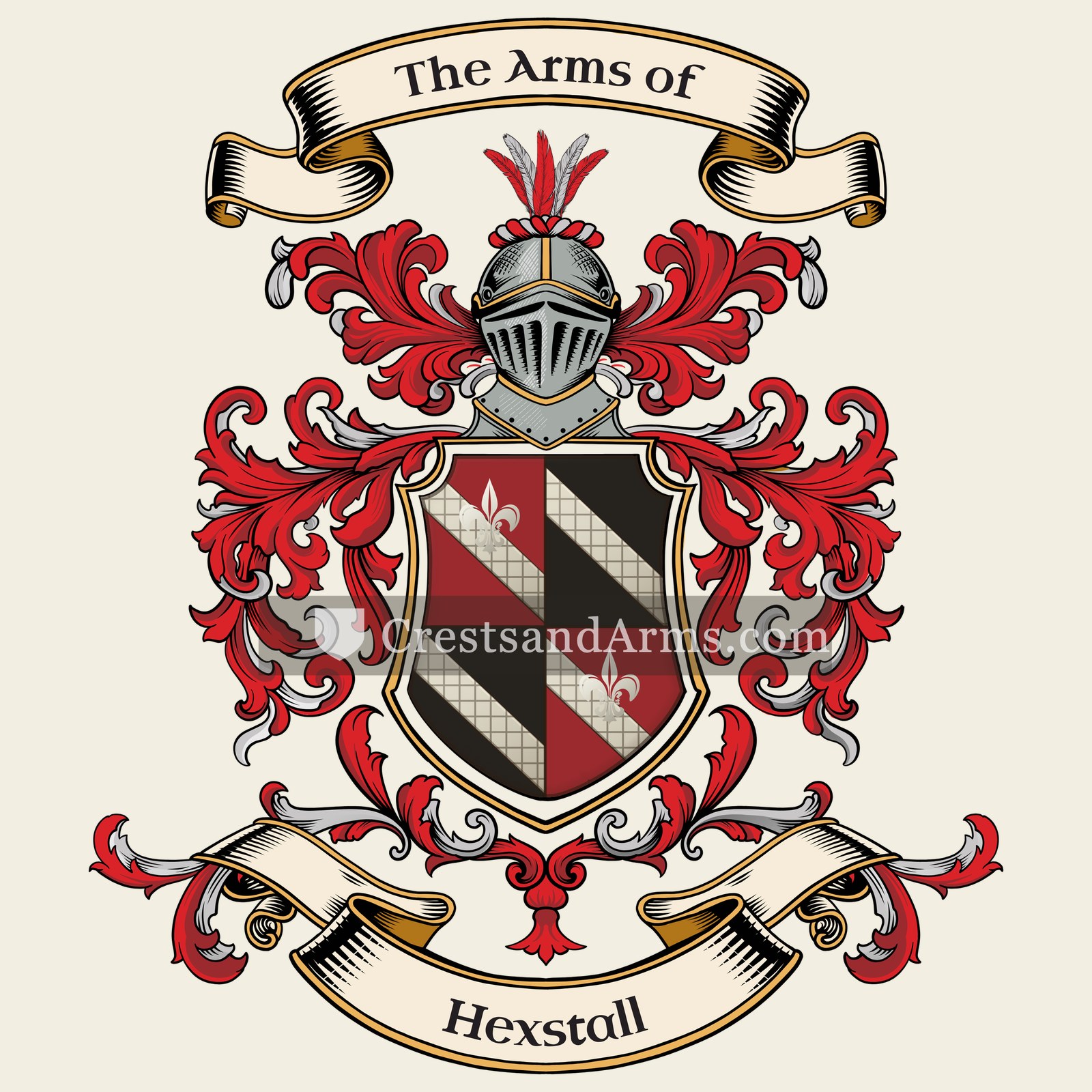 The Hexstall coat of arms, drawn from the recorded blazon