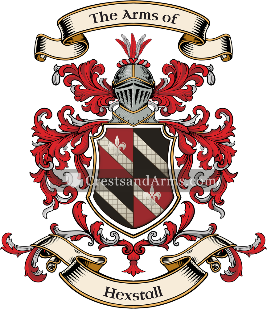 The Hexstall coat of arms, drawn from the recorded blazon
