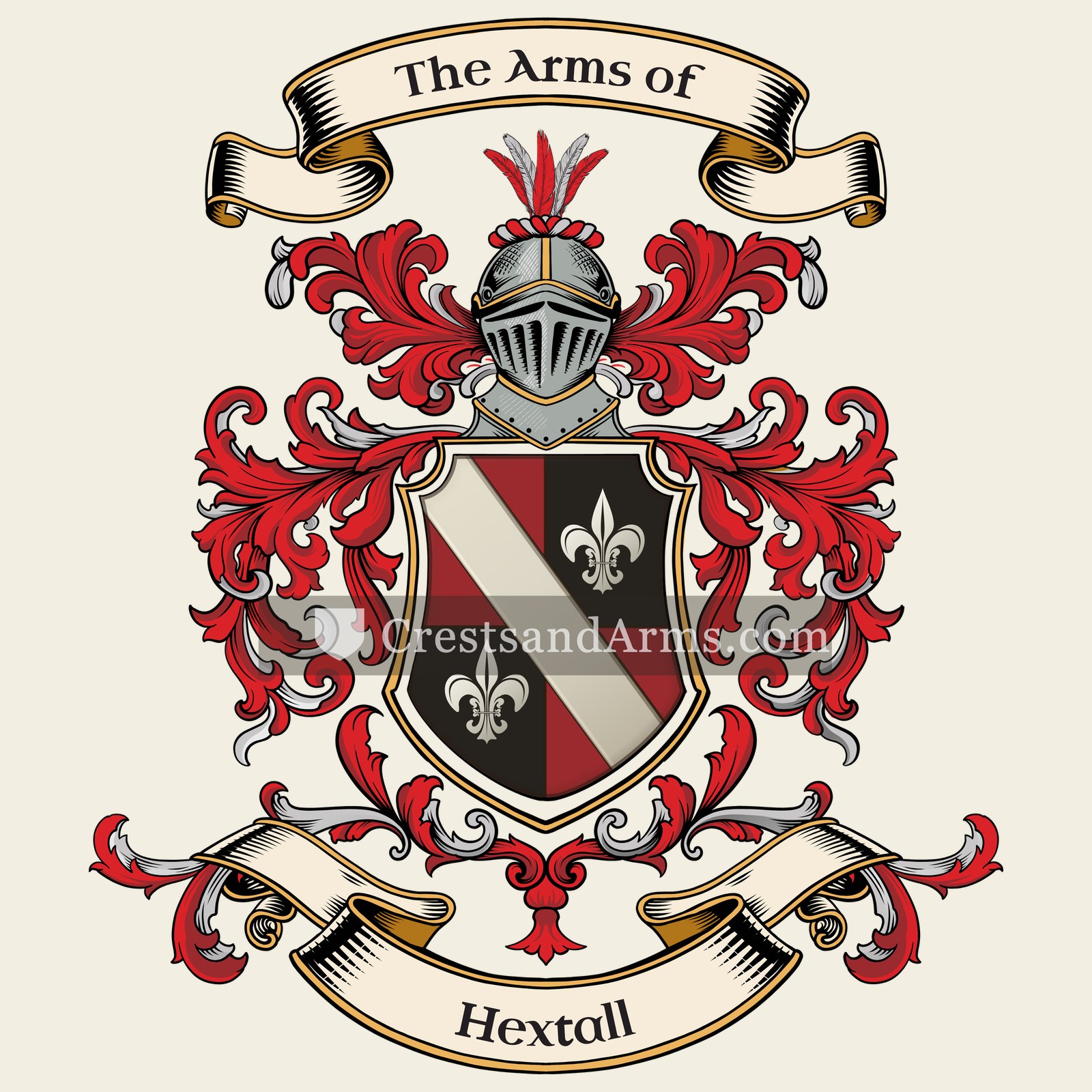 The Hextall coat of arms, drawn from the recorded blazon