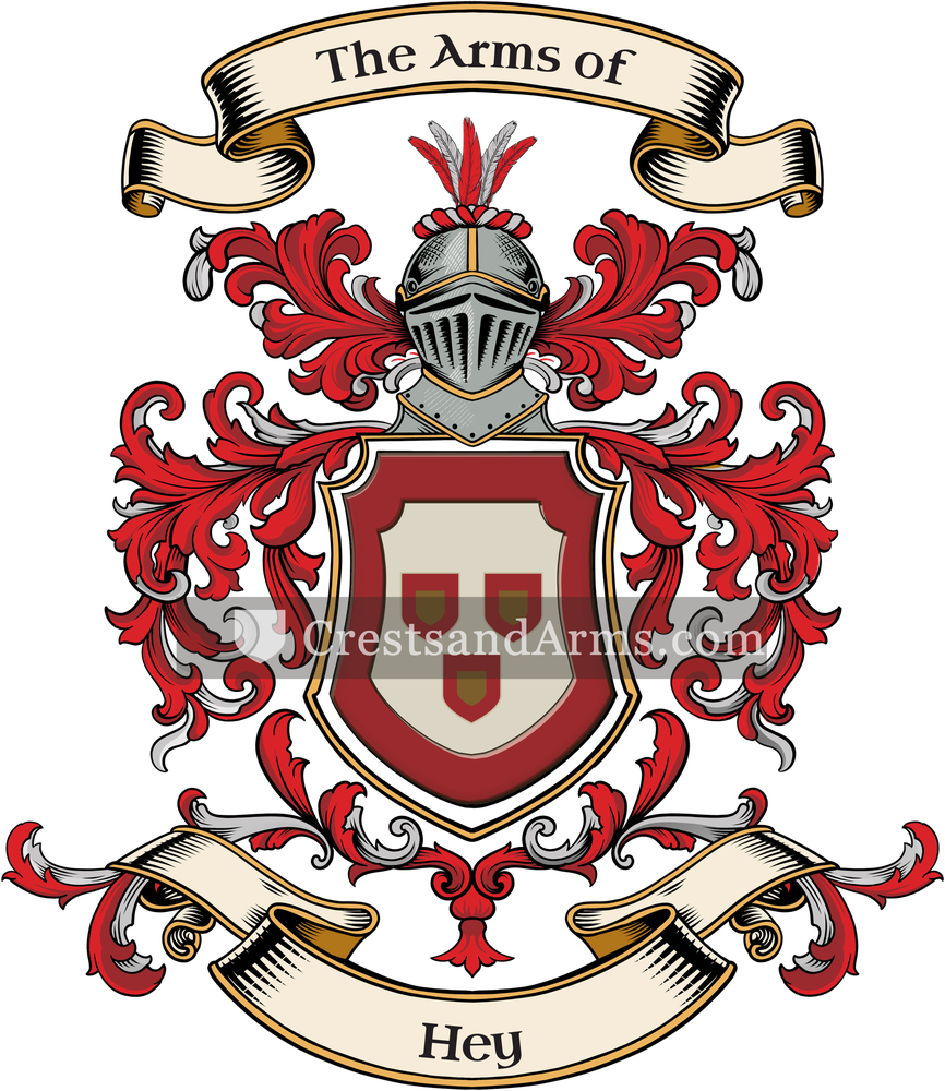 The Hey coat of arms, drawn from the recorded blazon