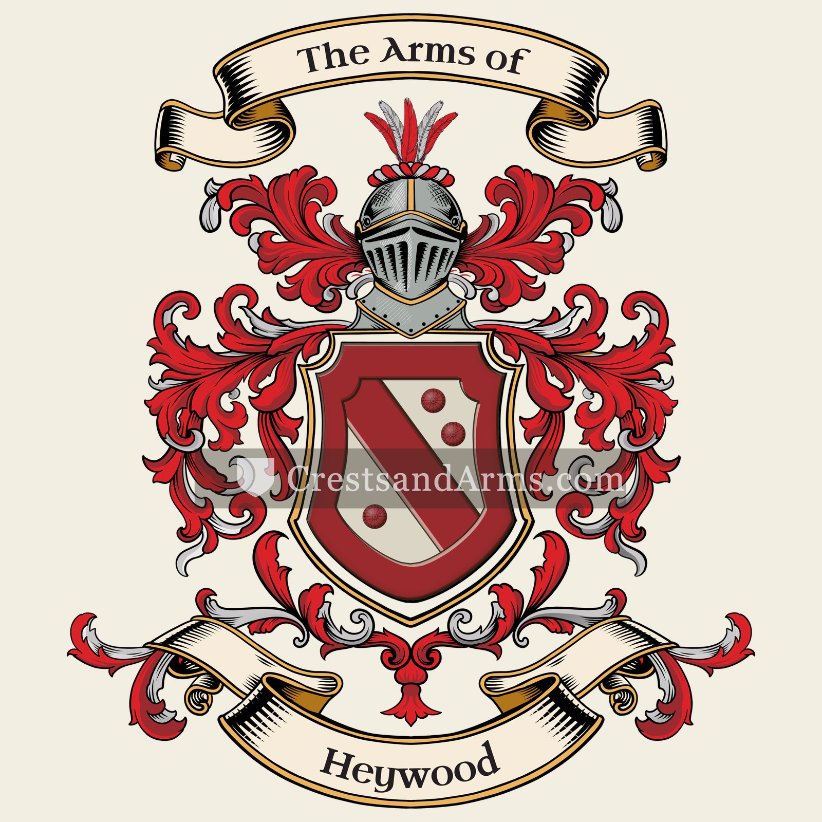 The Heywood coat of arms, drawn from the recorded blazon