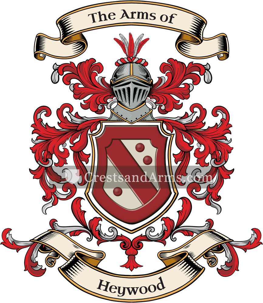 The Heywood coat of arms, drawn from the recorded blazon