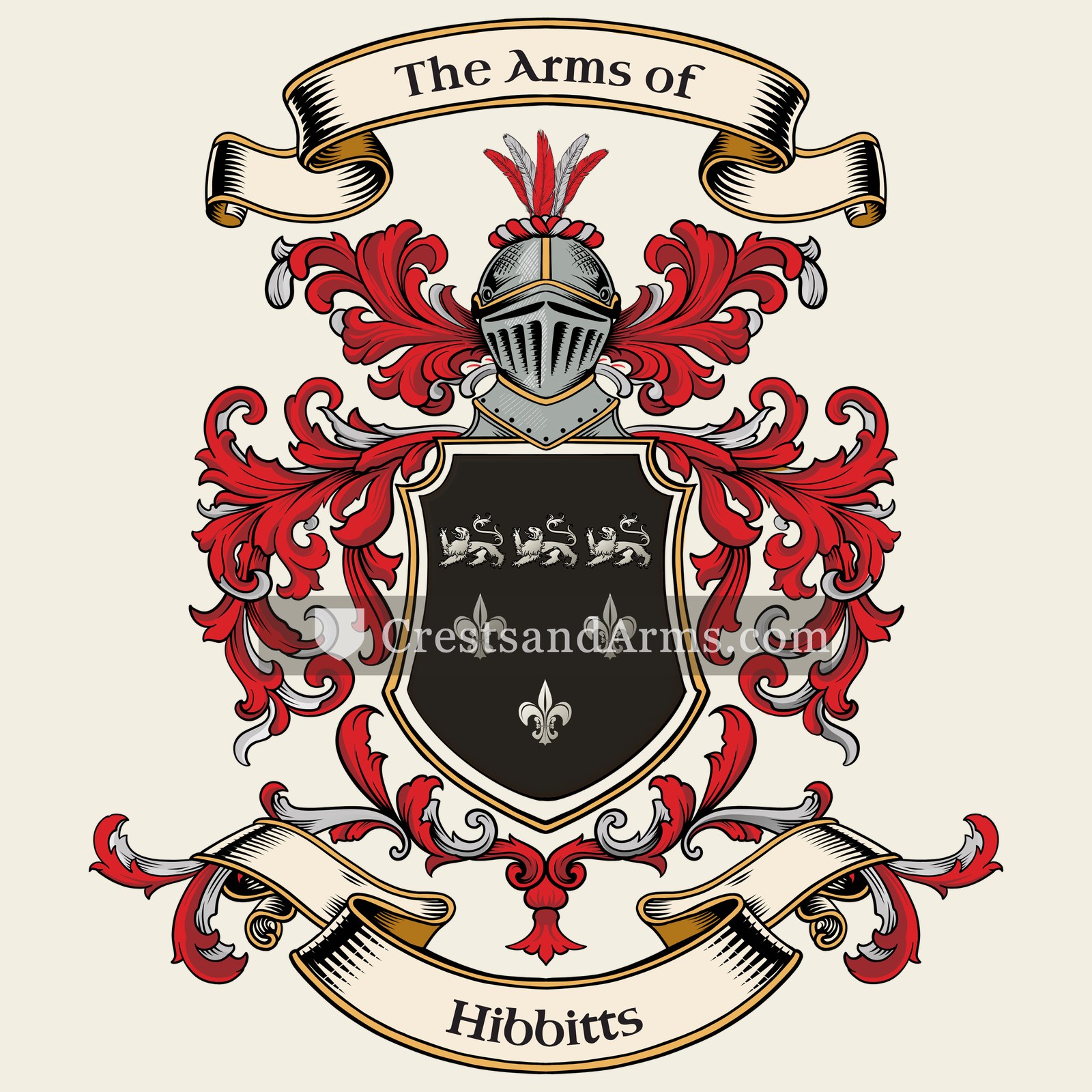 The Hibbitts coat of arms, drawn from the recorded blazon