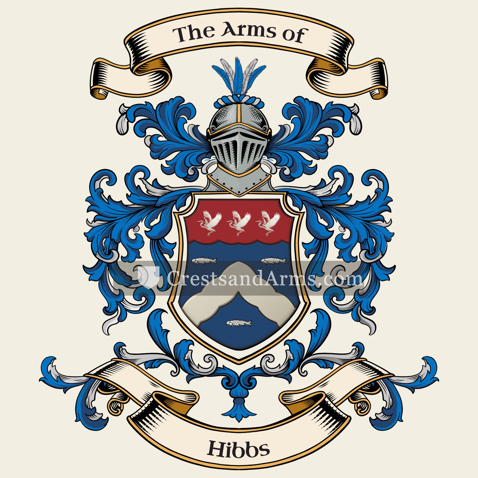 The Hibbs coat of arms, drawn from the recorded blazon