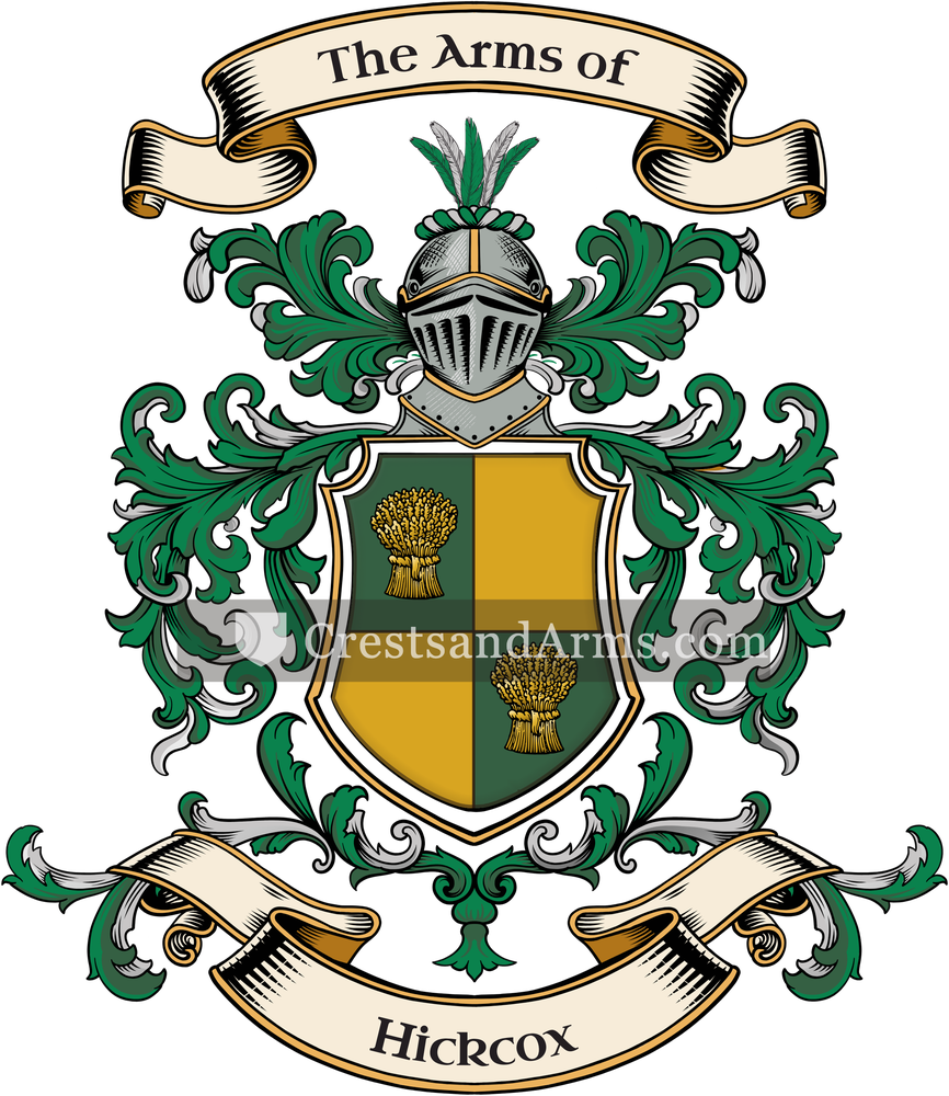 The Hickcox coat of arms, drawn from the recorded blazon