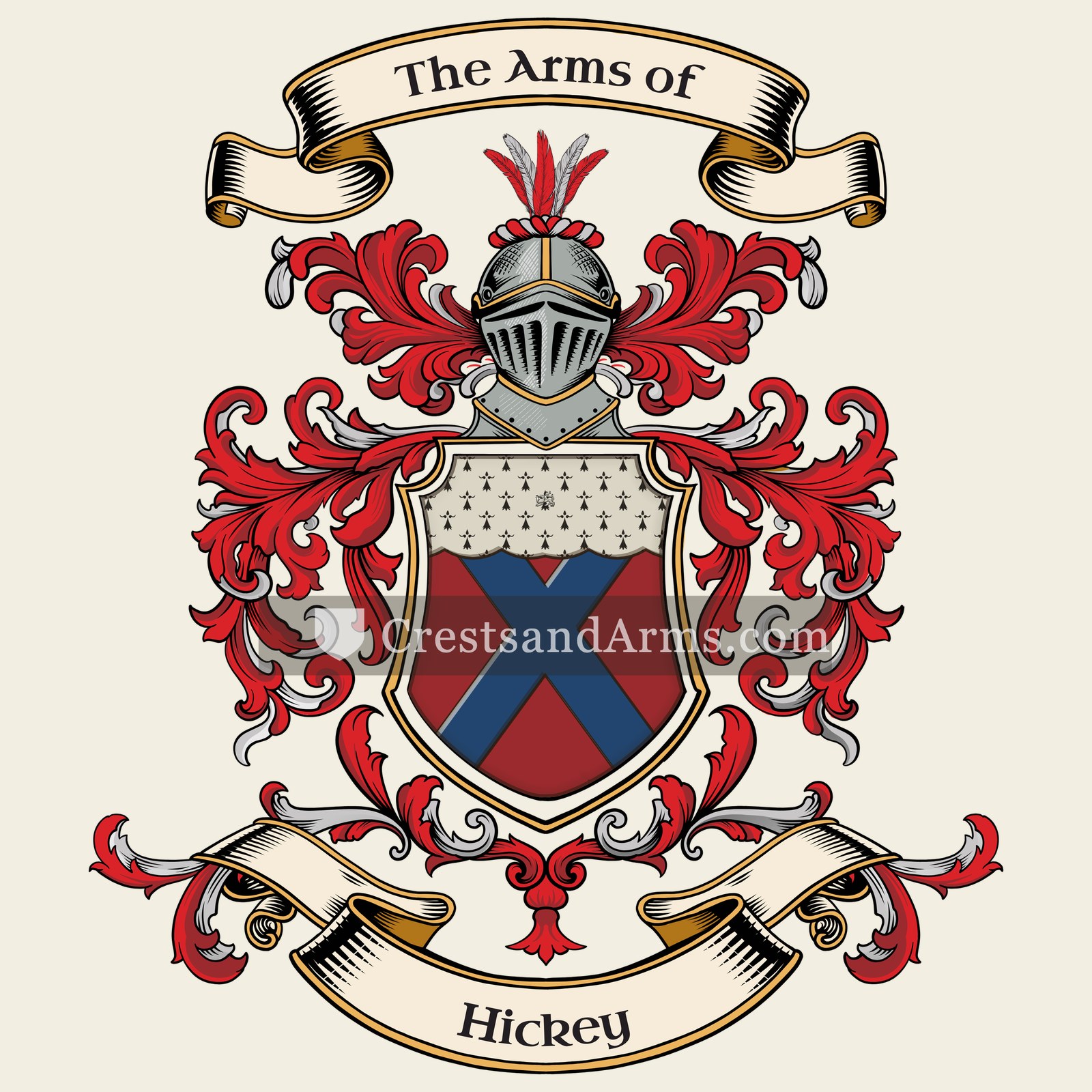 The Hickey coat of arms, drawn from the recorded blazon
