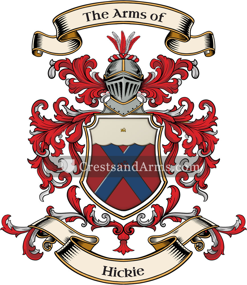 The Hickie coat of arms, drawn from the recorded blazon